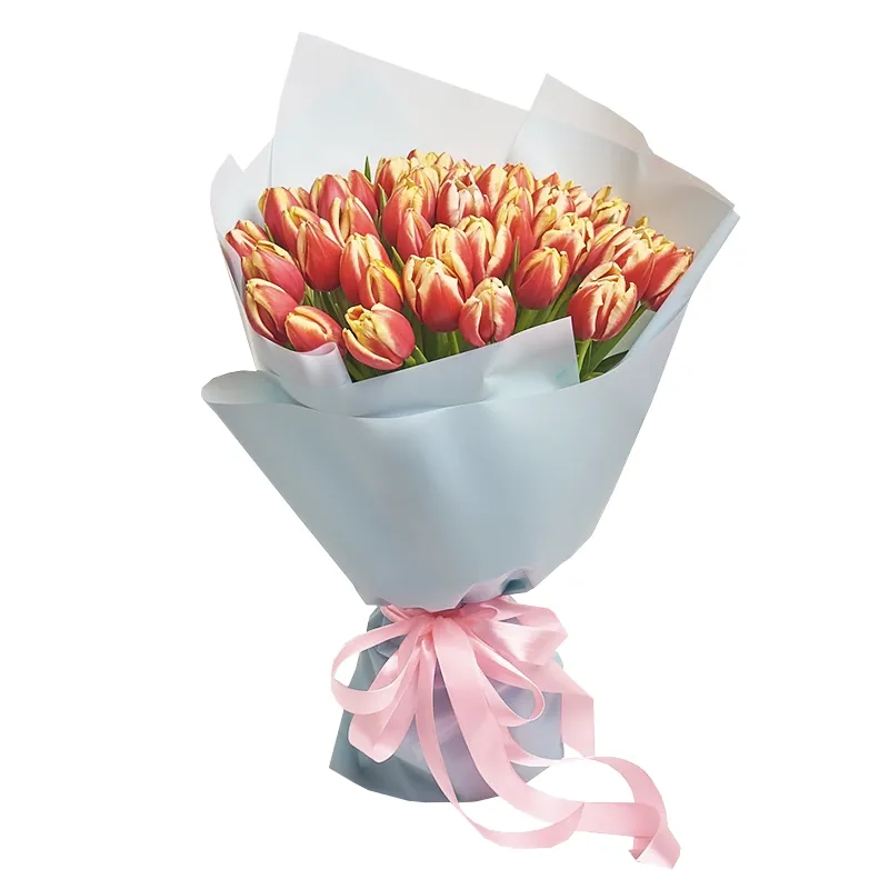 Букет из 51 желто-красного тюльпана